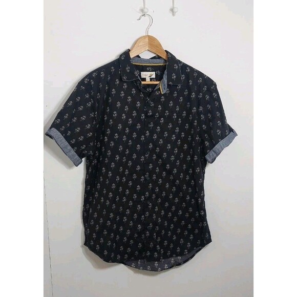Fundamental Coast Men's Size Large Shirt Top Button Down Black Palm Trees - Picture 13 of 13